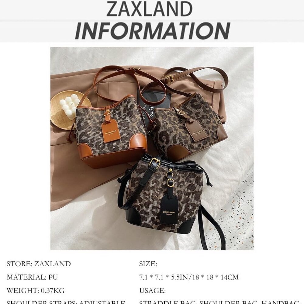 Leopard Print Drawstring Bucket Bag Faux Leather … - image 5